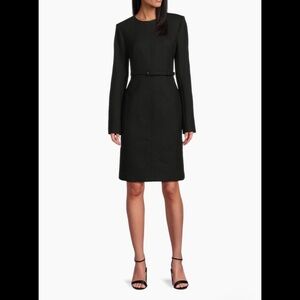 Rue Sophie Black Long Sleeve  Wool Career Kember Belted Knee Length Dress M
